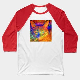 Orange-Red Kitty Cat Batik Design Baseball T-Shirt